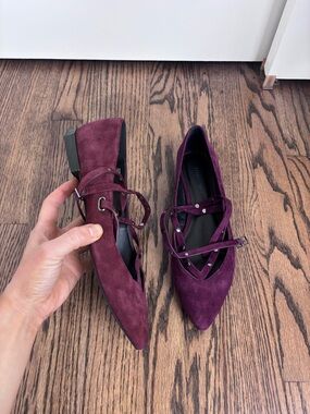 Rebecca Minkoff Faye Studded Pointed Toe Flats in Burgundy Suede